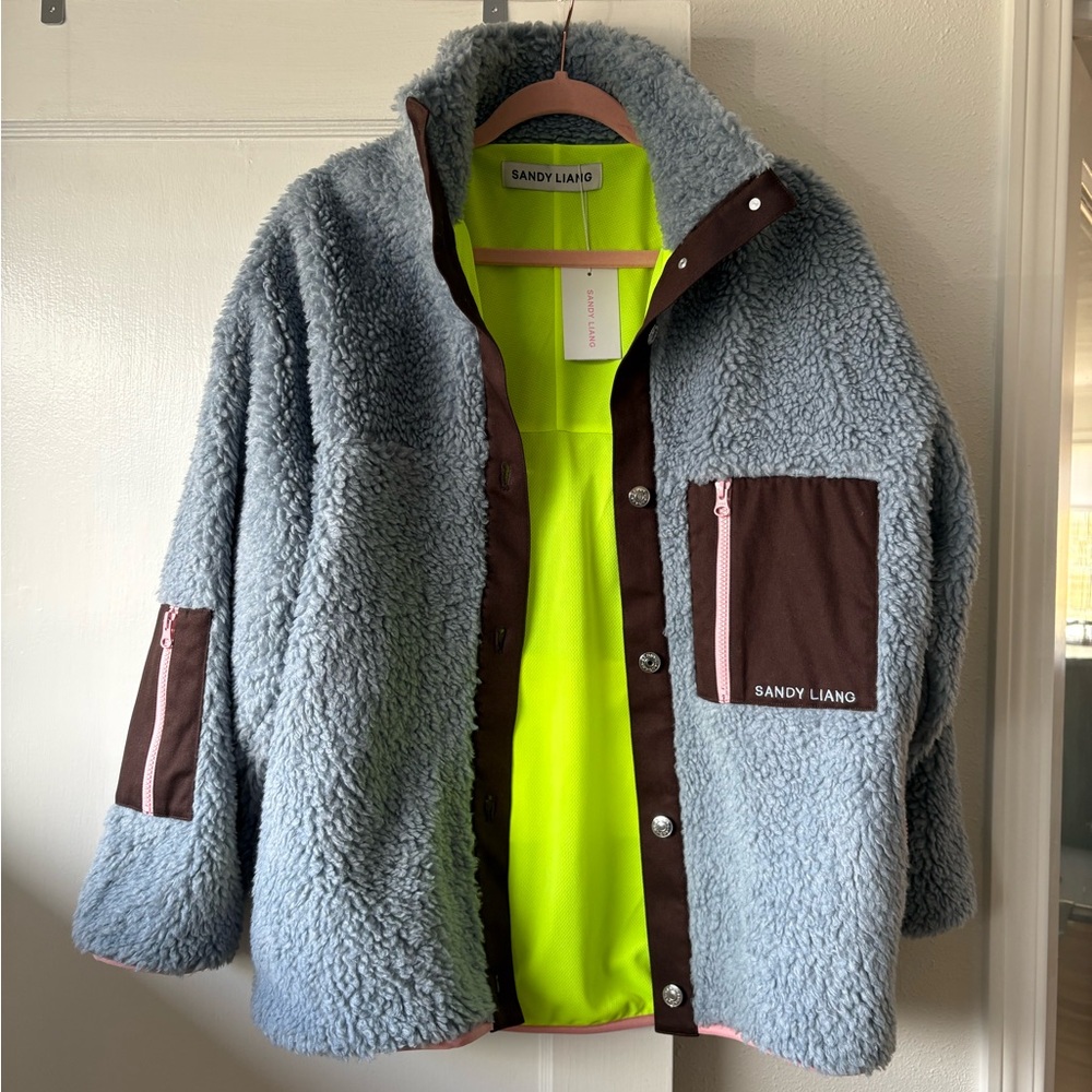 Sandy Liang Blue and Brown Fleece Jacket NWT